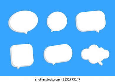 Set of 3D speech bubble icons. Realistic 3D chat, talk, messenger, communication, dialogue bubbles  icon set. Vector cloud, square, circle and rectangle chat box. Banner, sticker, tag, badge template.