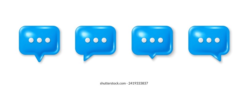 Set of 3d speech bubble icons. Speak bubble text, chatting box, chat dialog icon. 3d speech bubbles with ellipsis. Message box, talk cloud and think chat bubble. Vector illustration