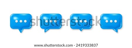 Set of 3d speech bubble icons. Speak bubble text, chatting box, chat dialog icon. 3d speech bubbles with ellipsis. Message box, talk cloud and think chat bubble. Vector illustration