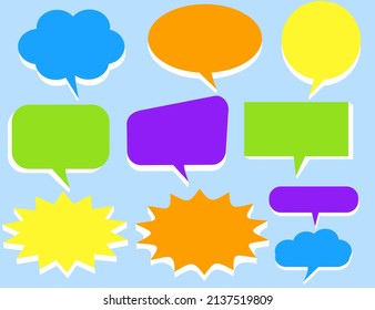 Set of 3d speech bubble shapes.Collection of banner for chat and advertising.Colorful comic stickers.Tag or badge template with space for text.Flat design.Cartoon vector illustration.