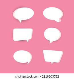 Set of 3d speech bubble text, chatting box, message box outline cartoon vector illustration design. Balloon doodle style of thinking sign symbol.  Isolated on a pink background.