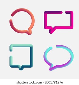 Set of 3d speech bubbles contour fluid or liquid vibrant gradient color isolated on white background. Vector illustration