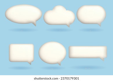 Set of 3D speech bubbles icons isolated on blue background. 3D chat icon set.