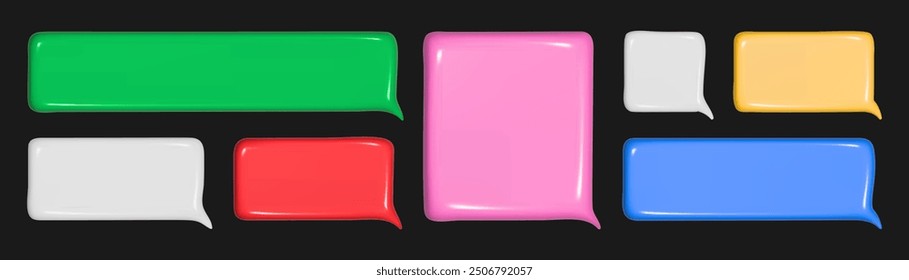 Set of 3D Speech bubbles multi colored bright colors. Modern Realistic 3d design of Chat dialogue bubble text.