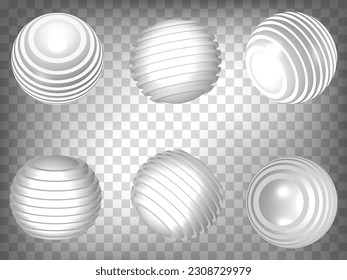 Set of 3d sphere made up of many plates on transparent background. Spheres 3d icon illustration with different views and angles.  Abstract concept of graphic elements for your design