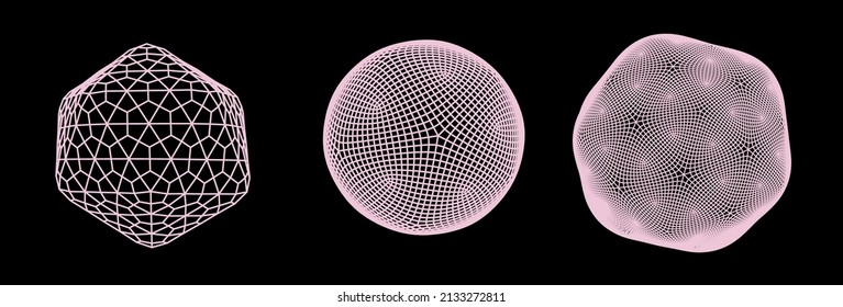 Set of 3D spheres with geometric pattern. Collection of abstract vector elements for logotype template.