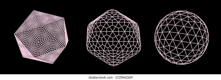 Set of 3D spheres with geometric pattern. Collection of abstract vector elements for logotype template.