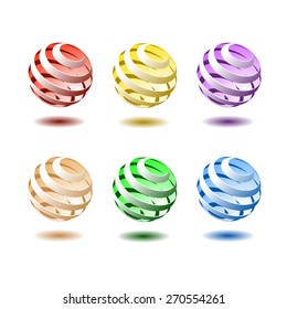 Set of 3d spiral balls made in vector. Perfect details for banners and web-design. Colorful logo design elements.