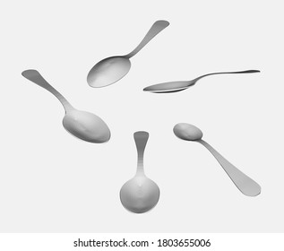 Set 3D spoons with perspective view from different angle view points