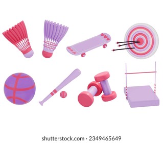 Conjunto de iconos vectoriales deportivos 3d aislados en fondo blanco para un estilo de vida saludable