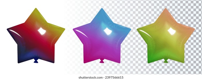 Set of 3d star balloons. Realistic  vector illustration.