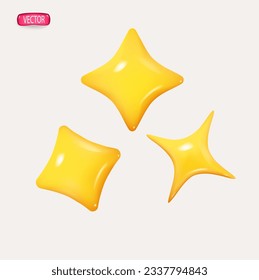 a set of 3D stars of different shapes on a light background, in the style of plastic with a shiny surface. Vector illustration.
