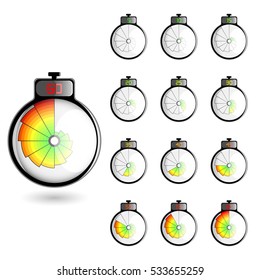 set of 3D stop watches on a white background