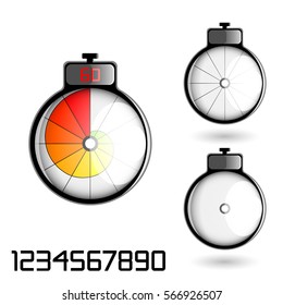 set of 3D stop watches on a white background