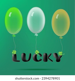 Set 3d St.Patrick Day with shamrock clower leaf, air balloons, lucky wishing.
