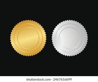 Un conjunto de insignias de oro y plata de lujo estilo 3d en forma de estrellas multipuntiagudas con un círculo en el diseño de la Ilustración vectorial central