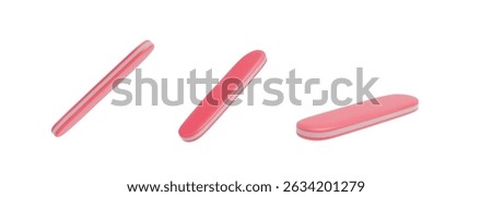 Set in 3d styling Pink nail file or manicure buff for palette. Nail file in different angles. Illustration on isolated white background