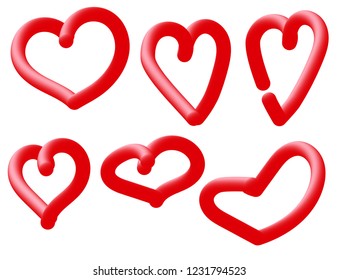 Set of 3d stylish heart shapes vector. 3D line. 