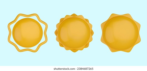 Conjunto de ilustración realista 3d Sun. El tiempo solar aislado en un fondo azul. Ilustración del vector