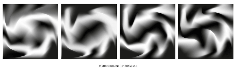 Set 3D Swirl Wave Halftone Liquid background. Flowing Dynamic gradient Storm effect backdrop. Artistic concept of Technology, Digital, Communication, Science, Music in trendy 90s style. Y2K Vector art
