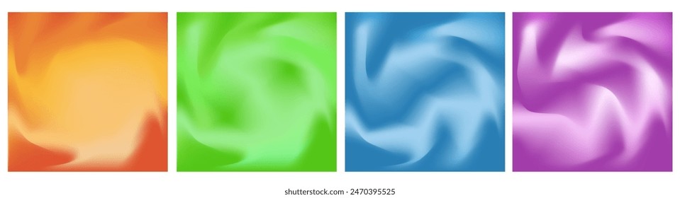 Set 3D Swirl Wave Liquid background. Flowing Dynamic gradient Vortex effect backdrop. Playful concept of Technology, Digital, Communication, Science, Music in trendy 90s style. Y2K colorful Vector 