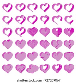 Set of 3d symbol hearts, vector