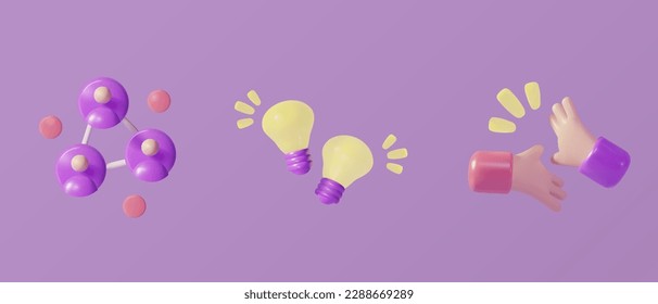 Set of 3D teamwork icon, vector render illustration.