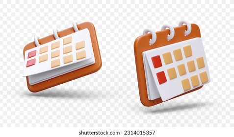 Set of 3D tear off calendars in cartoon style. Equipment for time management. Planning for week, month, year. Formation of work and study schedule. Color isolated image with shadows