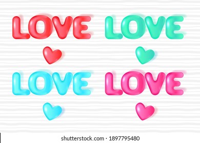 Conjunto de texto 3D Amor. diseño para el día de San Valentín, boda, día de la madre. EPS10 vectores