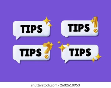 set of 3d tips banner template with bubble chat vector modern design