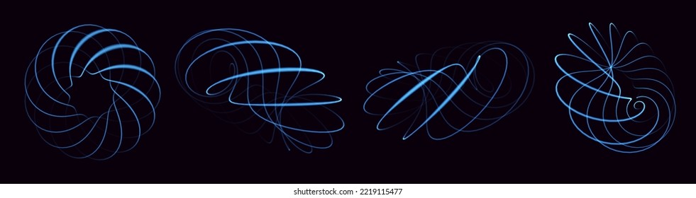 Set of 3D torus made of particles. Electromagnetic force field concept. Scientific and technology concept design.