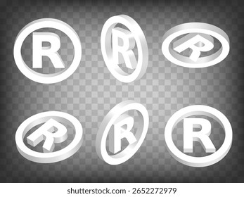Set of 3d Trademark sign on transparent background. Trademark sign 3d icon illustration with different views and angles.  Abstract concept of graphic elements for your design