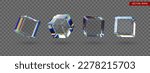Set of 3d transparent glossy cubes with dispersion effect. Rainbow colors reflection glass. Vector illustration.