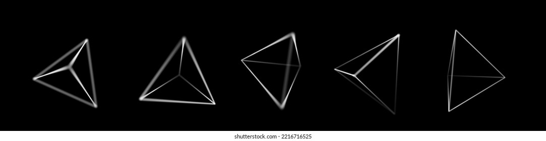 Set of  3D triangular pyramid objects. Geometric  shapes with depth of field effect. Vector illustration.