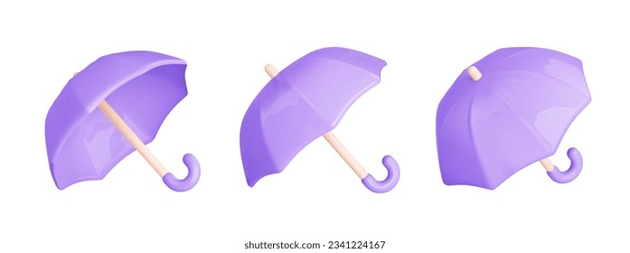Set 3d umbrella on white background. Realistic 3d icon. Vector illustration in cartoon style