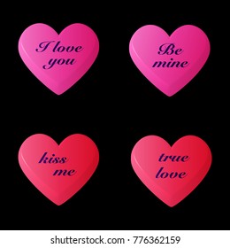 Set of  3d valentines  hearts  on  black  background.Vector illustration.