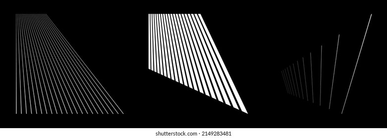 Set of 3D vanishing, converging lines, stripes. abstract geometric elements