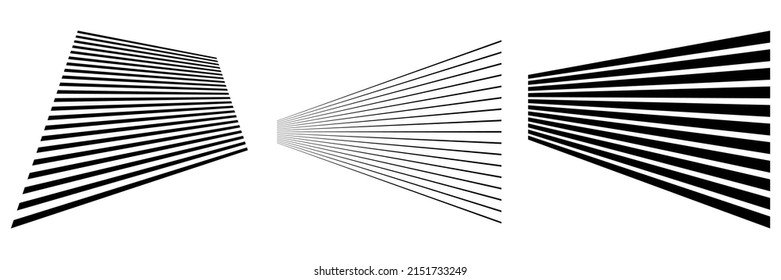 Set of 3D vanishing, converging lines, stripes. abstract geometric elements