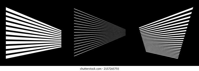 Set of 3D vanishing, converging lines, stripes. abstract geometric elements