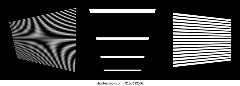Set of 3D vanishing, converging lines, stripes. abstract geometric elements