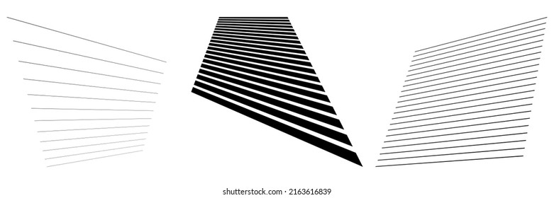 Set of 3D vanishing, converging lines, stripes. abstract geometric elements