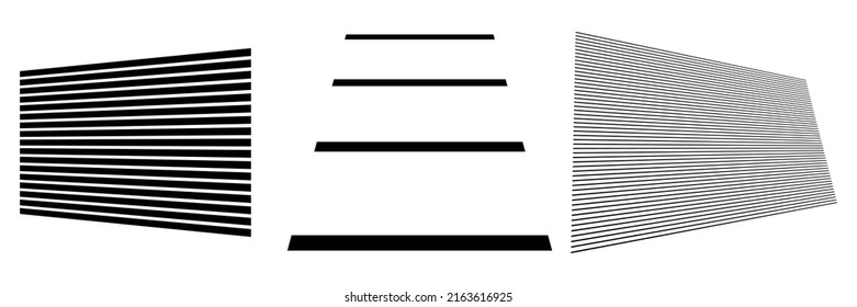 Set of 3D vanishing, converging lines, stripes. abstract geometric elements