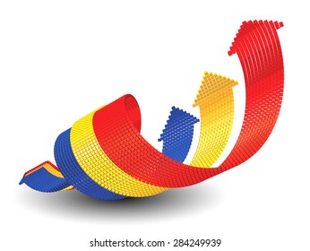 Set of 3d vector bended arrows with perspective pointing to the up right, consisted from small cubic elements, isolated on white background, business vector background, infographic diagram elements