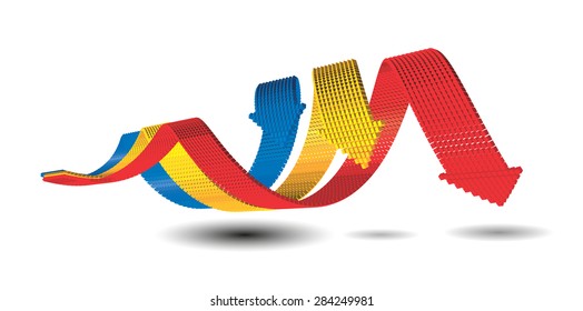 Set of 3d vector bended arrows with perspective pointing to the up right, consisted from small cubic elements, isolated on white background, business vector background, infographic diagram elements