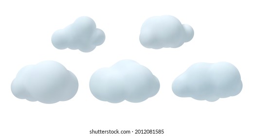 Set of 3d vector clouds. Decorative elements isolated on white background. Vector illustration.