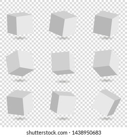 Set of 3D vector cubes. White cubes isolated on background