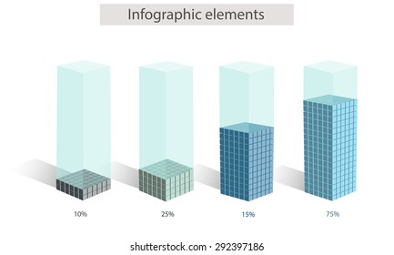 Set of 3d vector cubic diagram with numbers pointing percentage, consisted from small cubic elements, isolated on white, business infographic diagram elements, Vector data presentation template