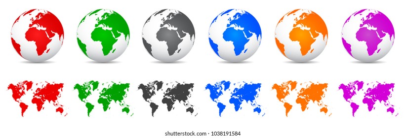 Set 3D Vector Globes with World Maps - vector