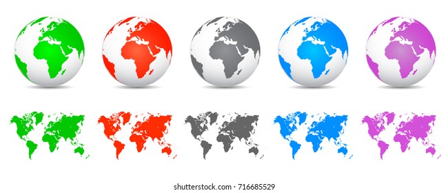 Set 3d Vector Globes World Maps Stock Vector (Royalty Free) 716685529 ...