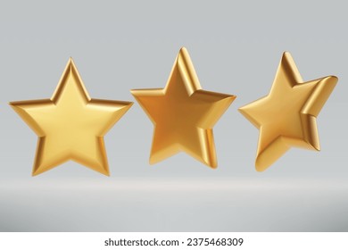 Juego de estrella dorada vectorial 3D para Navidad, estrella de oro vectorial de estilo 3D realista.
